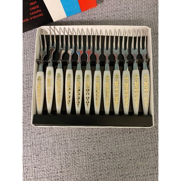 12 Mini Forks stainless steel Vintage hors d'oeuvres cheese Japan - Picture 2 of 10